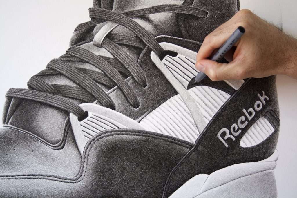 Crosshatching detail on Reebok Pump drawing