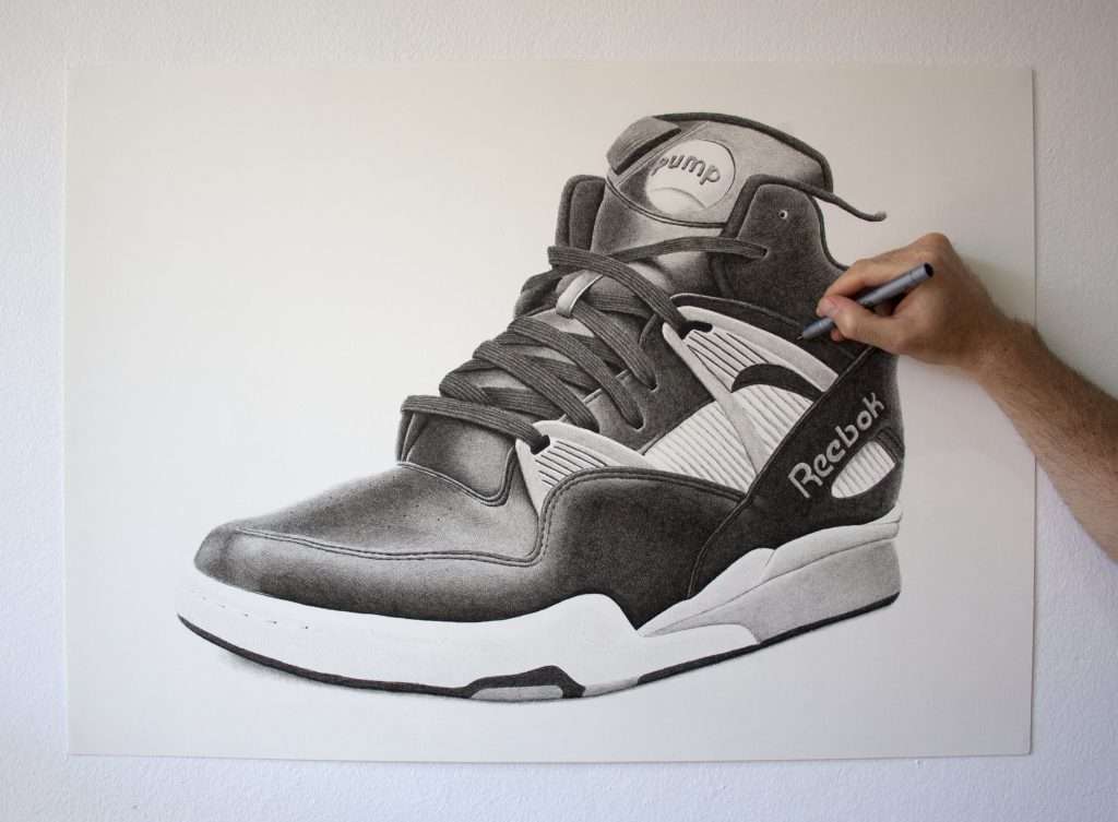 Crosshatching on Reebok Pump drawing