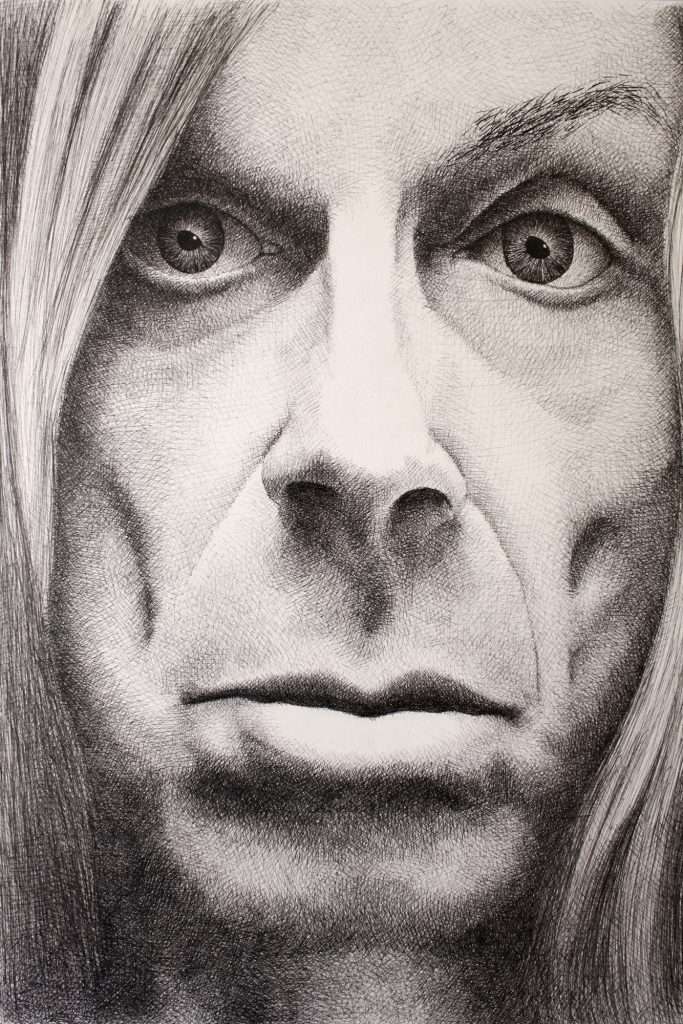 Crosshatching portrait of Iggy Pop