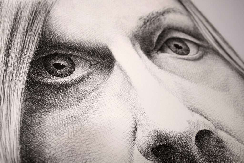 Macro shot of crosshatching on Iggy Pop drawing