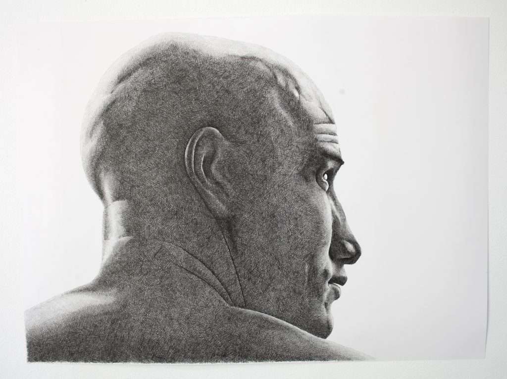 Crosshatching portrait of surfer Kelly Slater