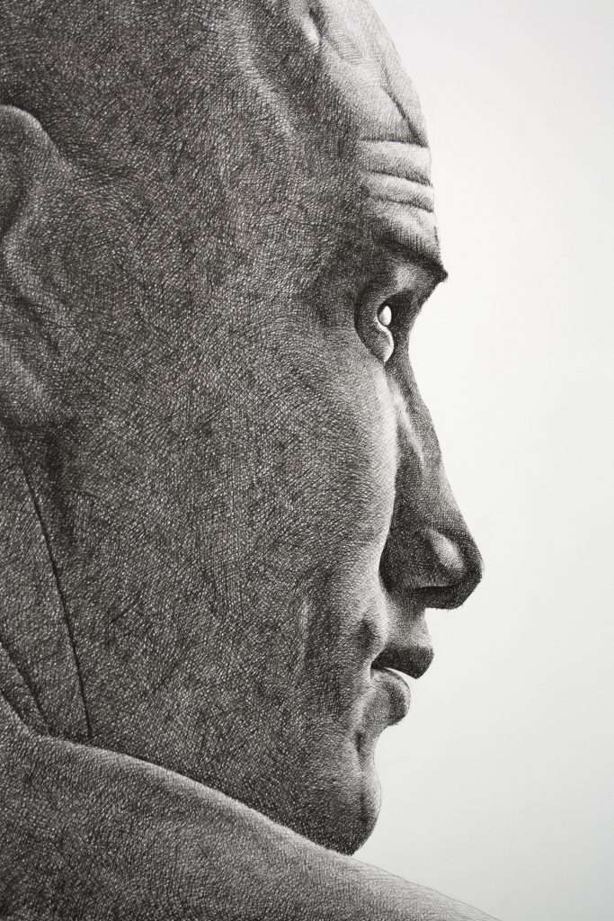 Crosshatching portrait of surfer Kelly Slater