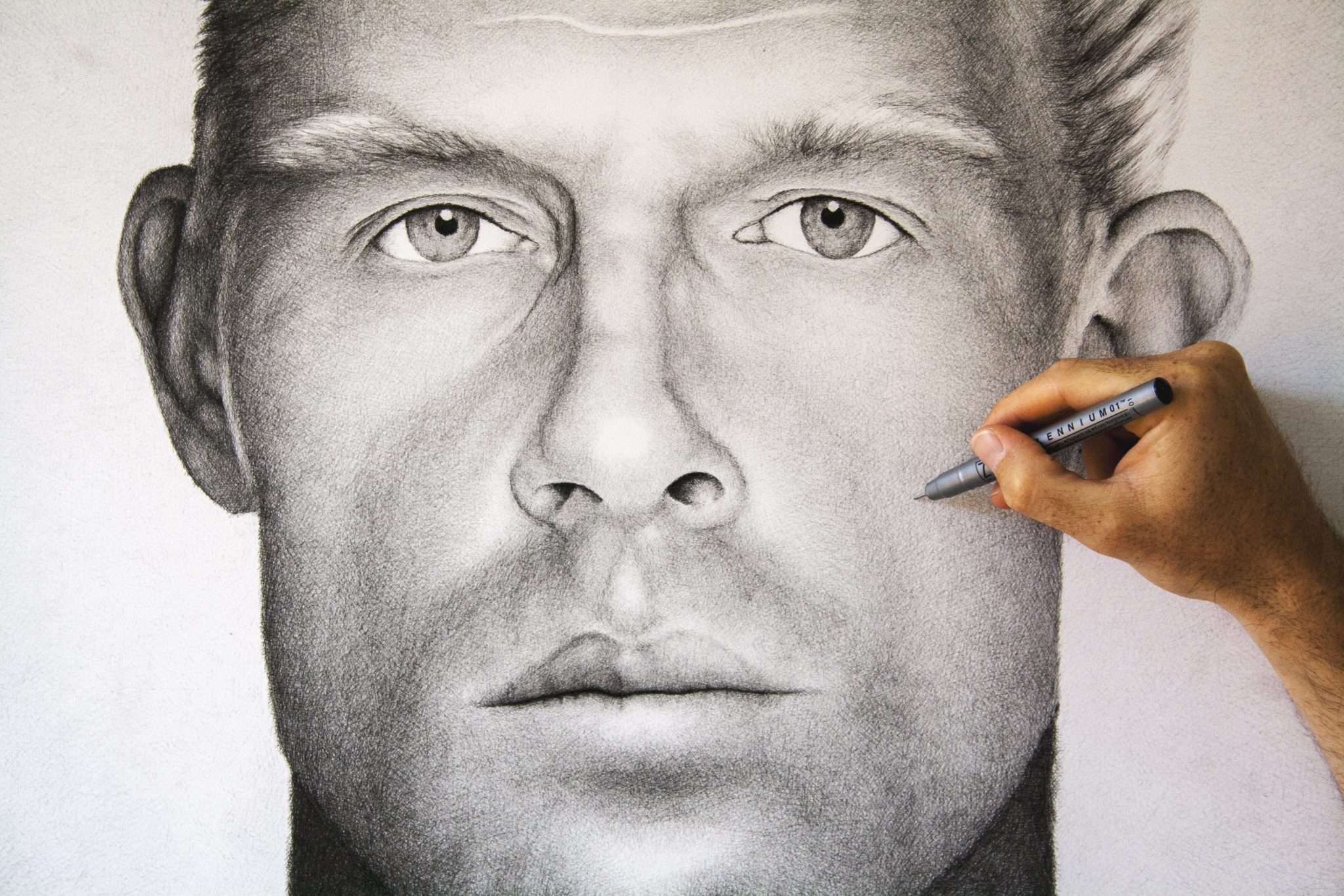 Mick Fanning crosshatching portrait by artist Dean Spinks