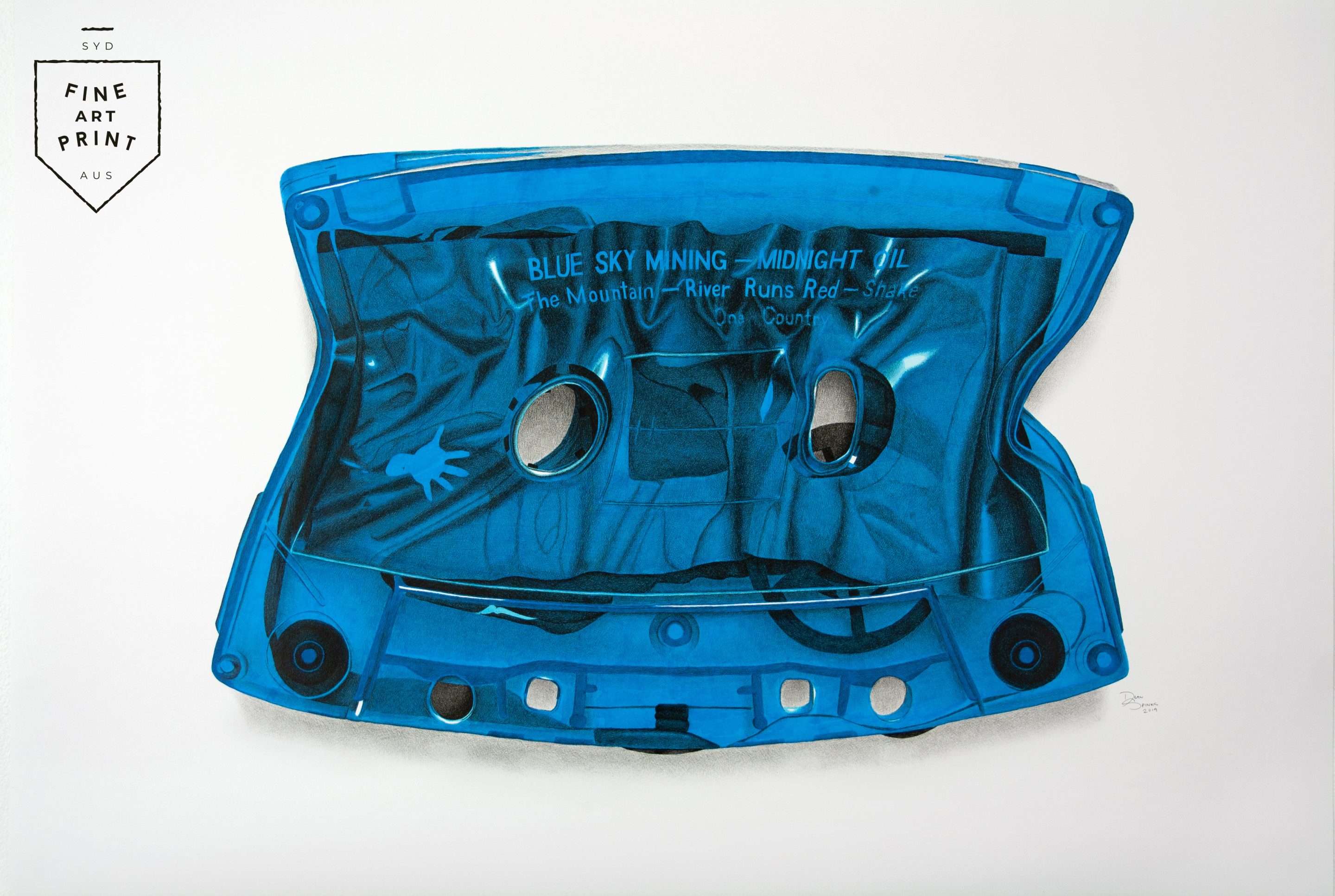 Photorealistic Midnight Oil Blue Sky Mining cassette art print