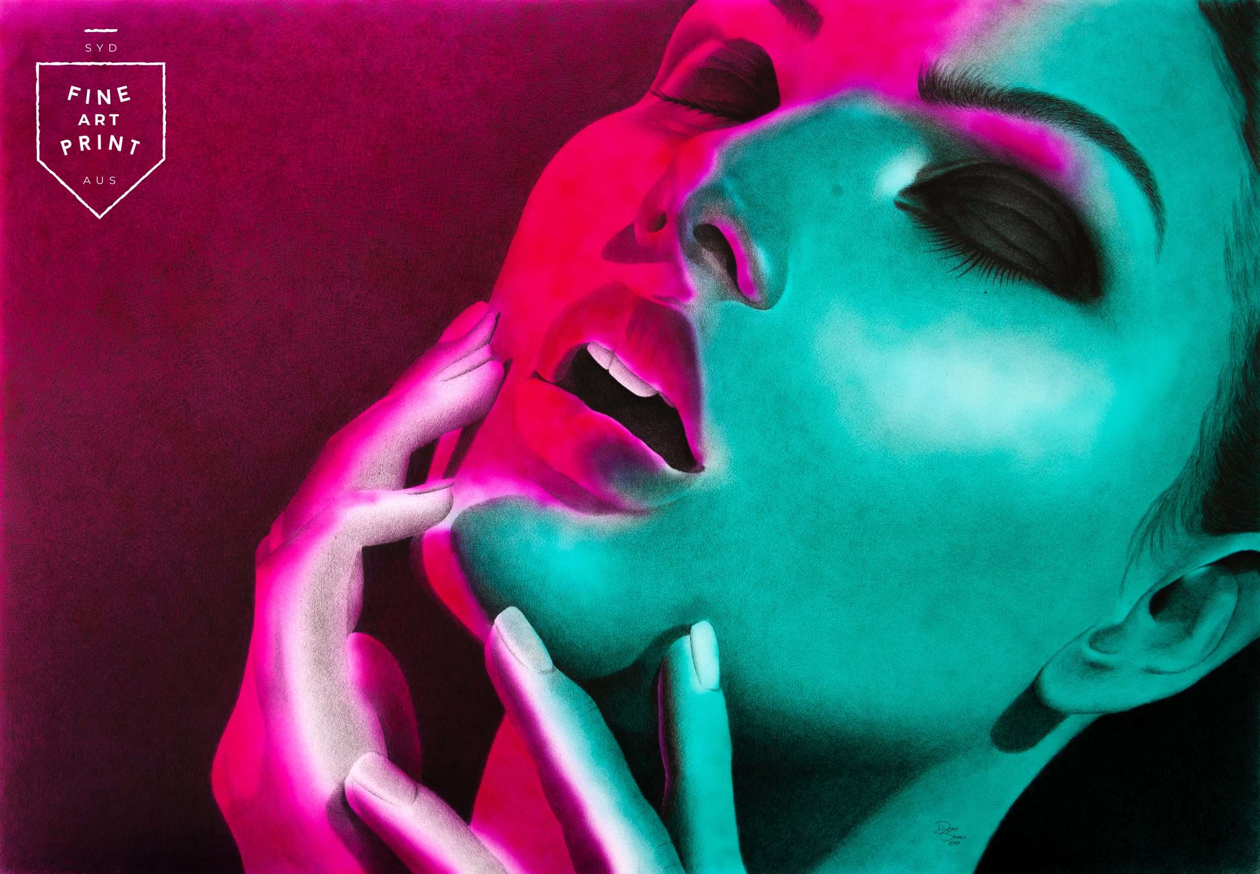 Vibrant INXS-inspired gel light portrait art print – Original Sin by Dean Spinks