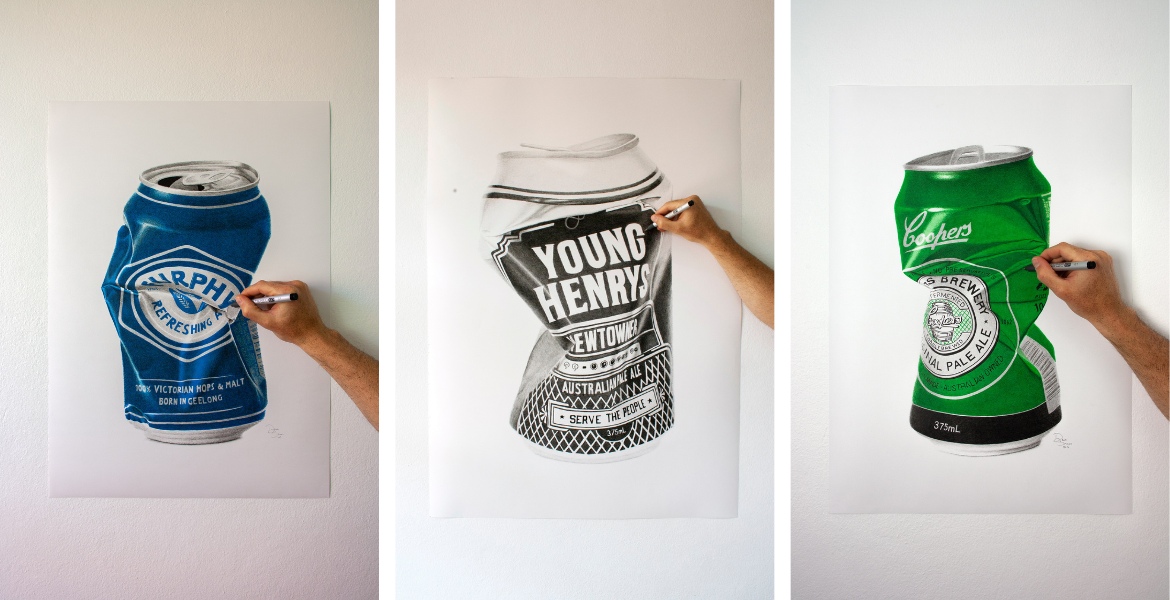 Crushed beer can drawings