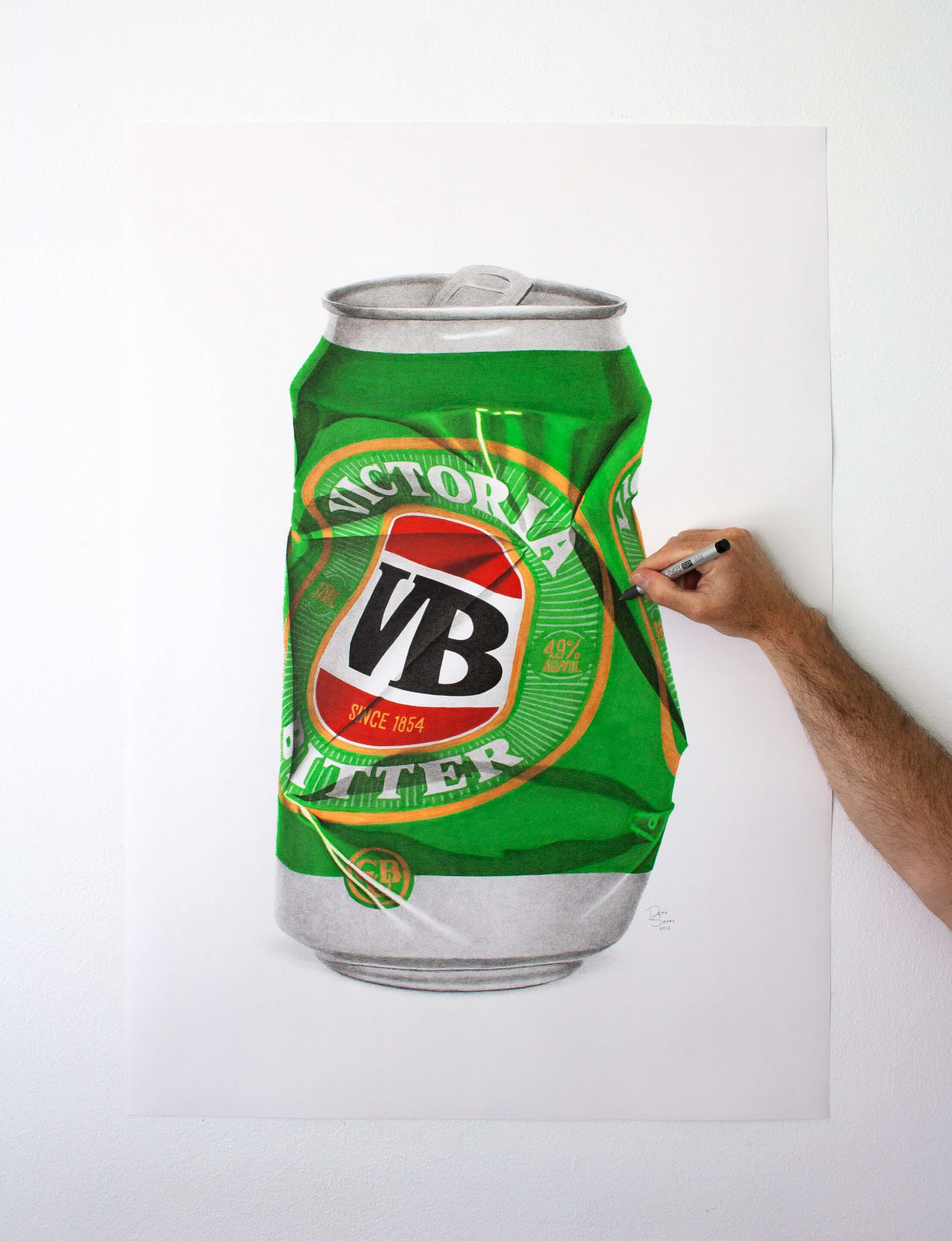 Victoria Bitter beer can hand drawn artwork