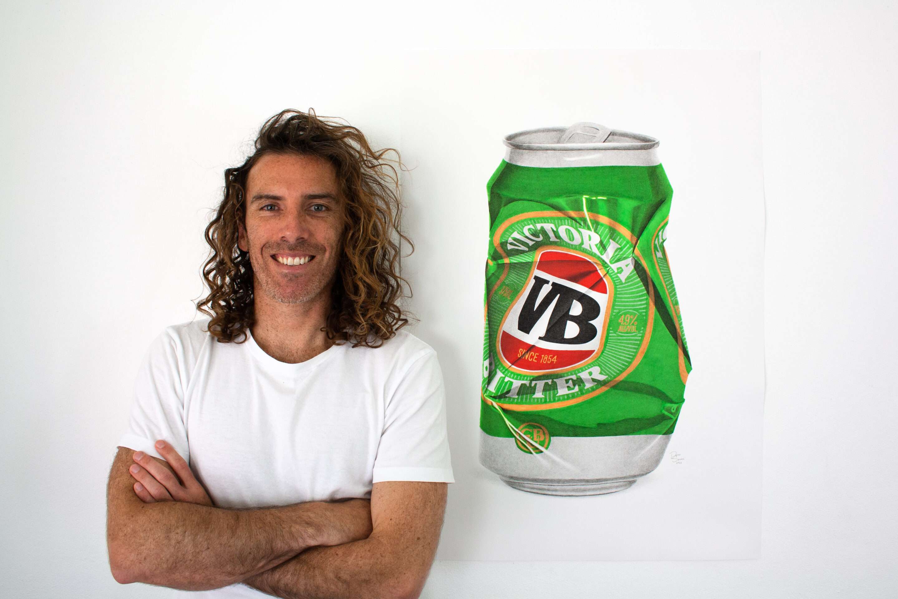 Victoria Bitter beer can hand drawn artwork by Dean Spinks