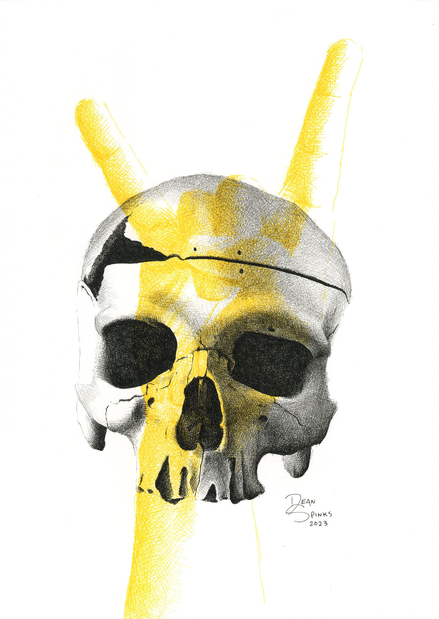 photorealistic skull and hand drawn with copic marker