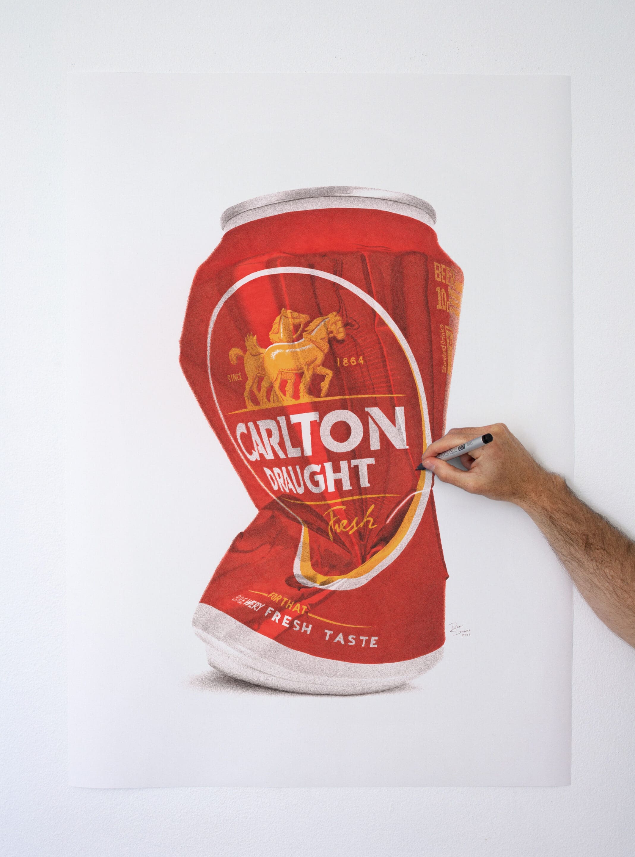 Hand drawn Carlton Draught beer can artwork with Copic Marker