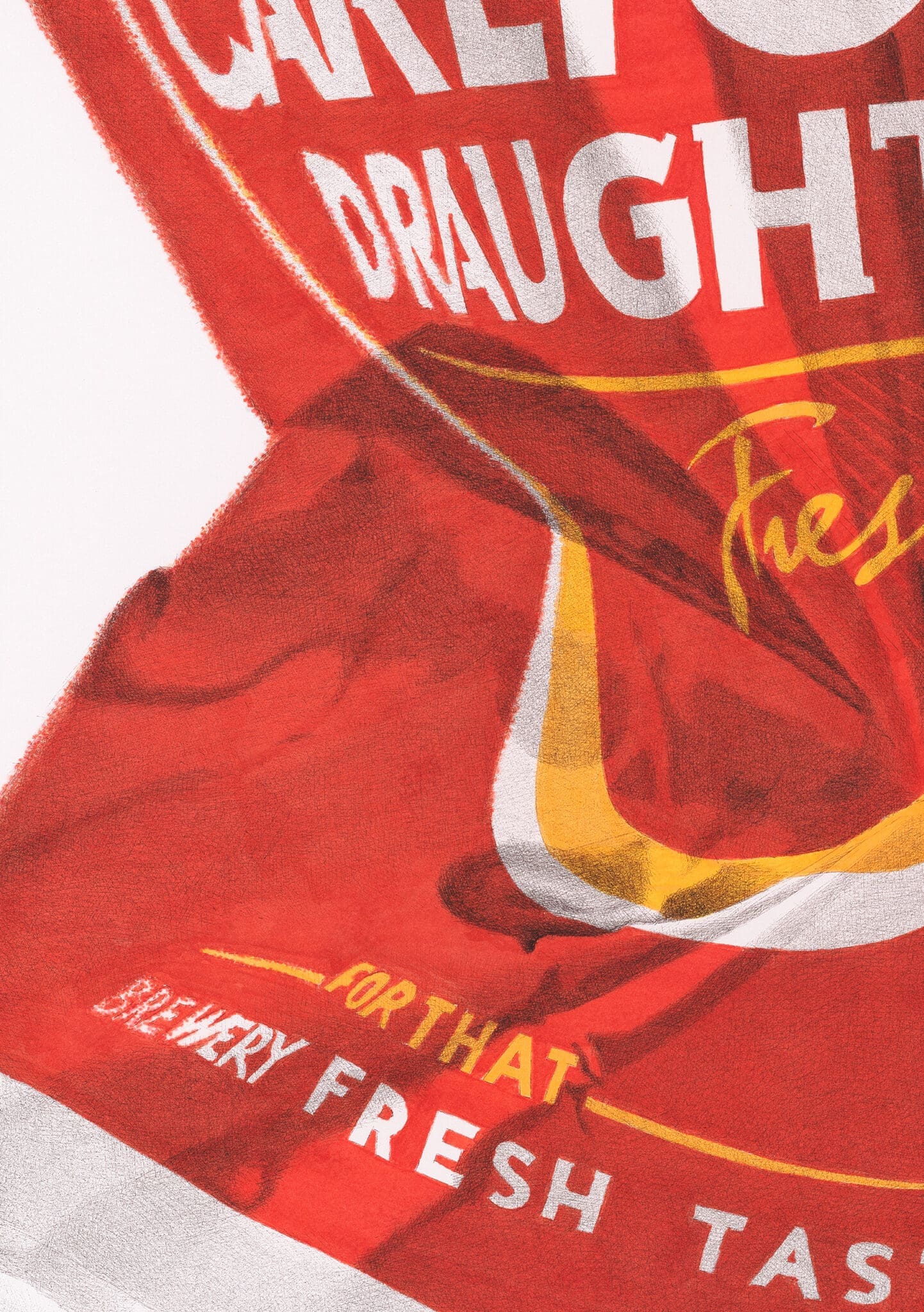Close up of crushed Carlton Draft beer can artwork