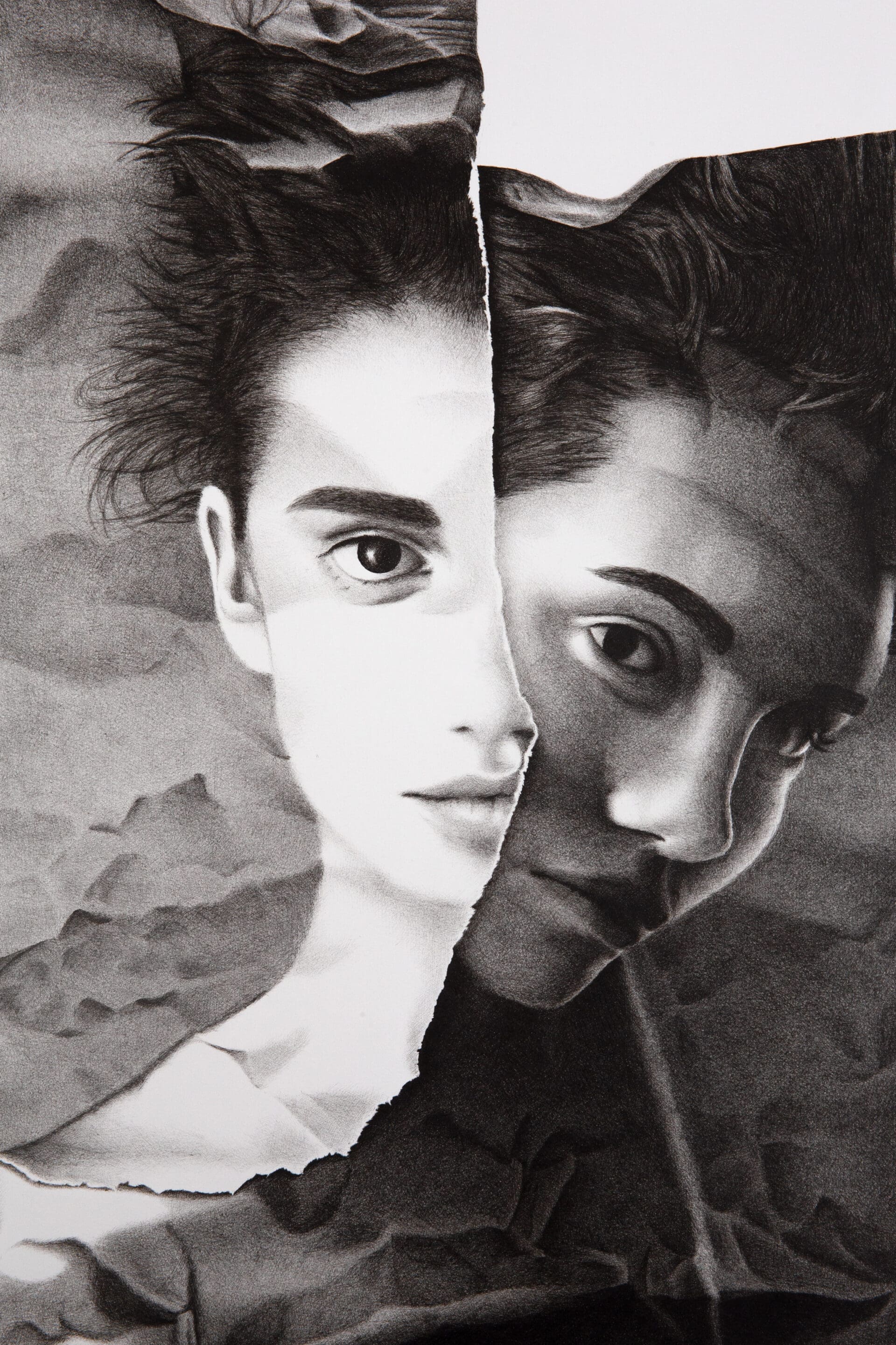 Original artwork La Donna by Dean Spinks – crushed paper portrait in pen