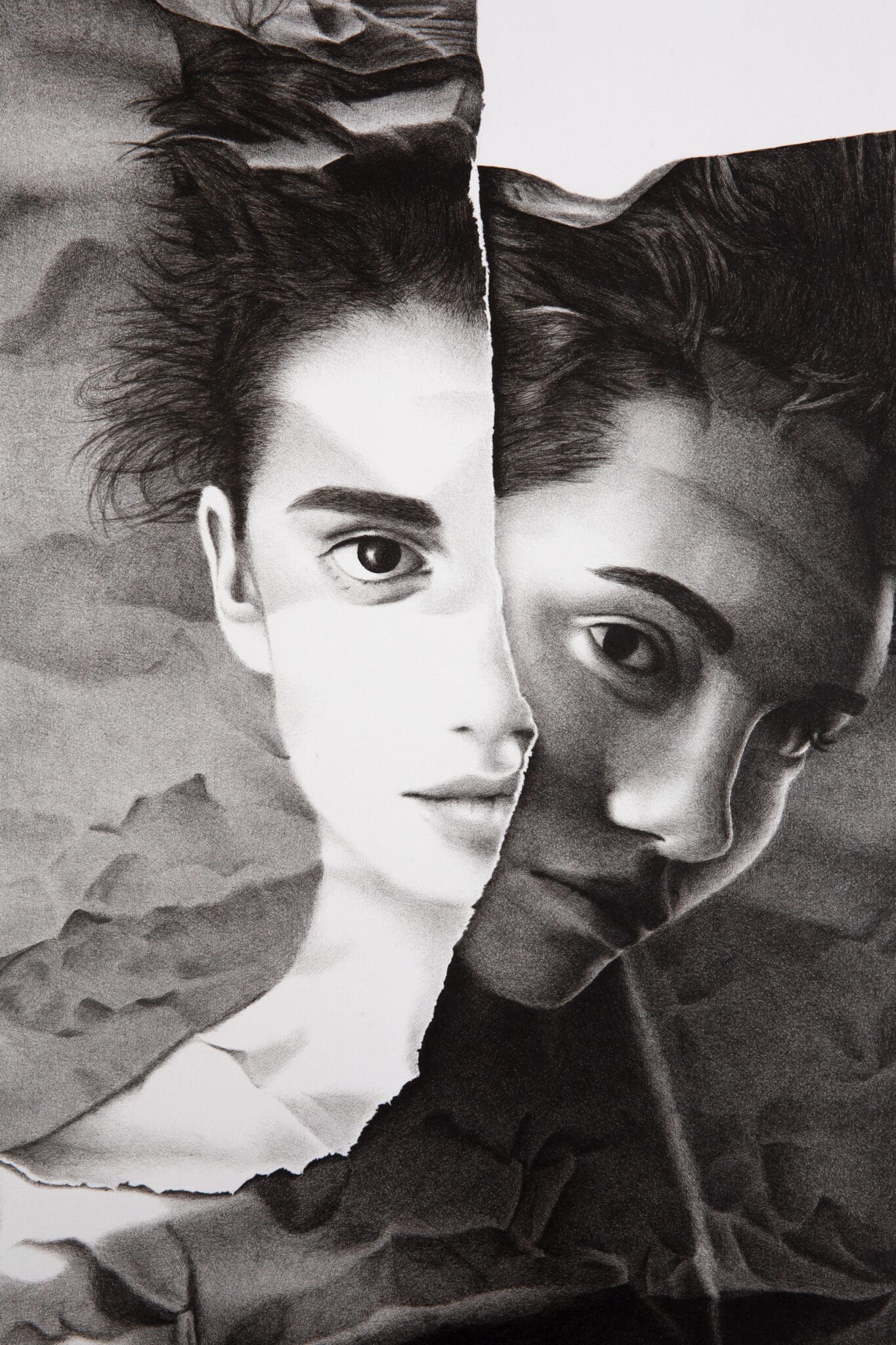 Original artwork La Donna by Dean Spinks – crushed paper portrait in pen