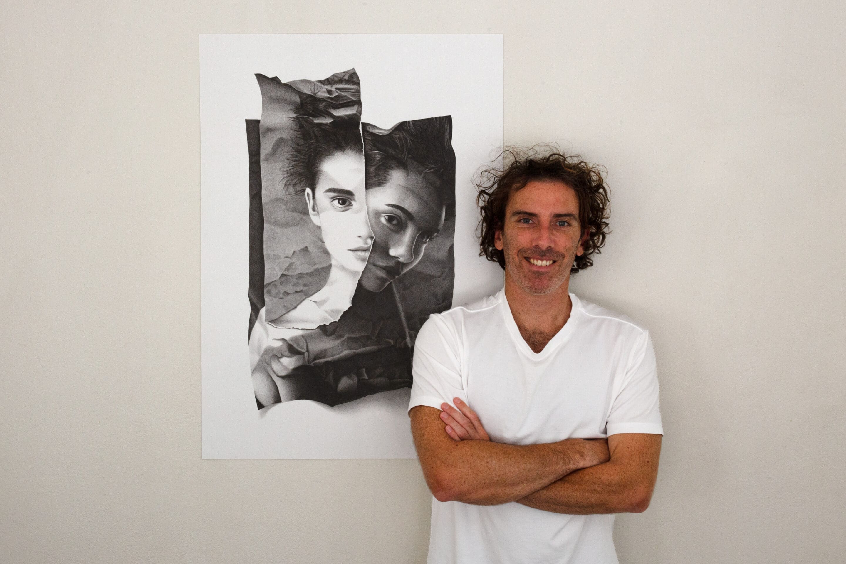 ean Spinks with original drawing La Donna, part of his conceptual realism work
