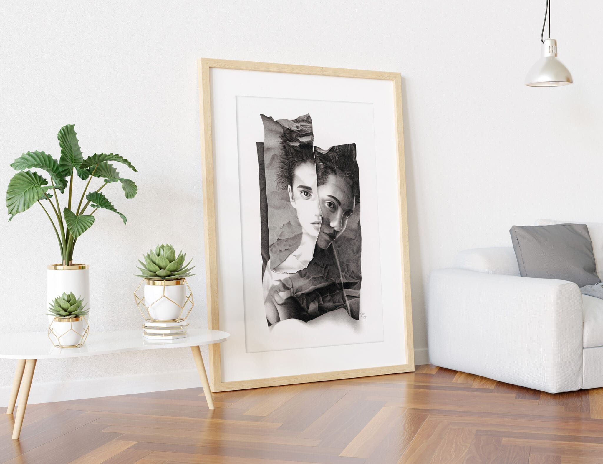 Framed print of La Donna artwork hanging in minimalist interior