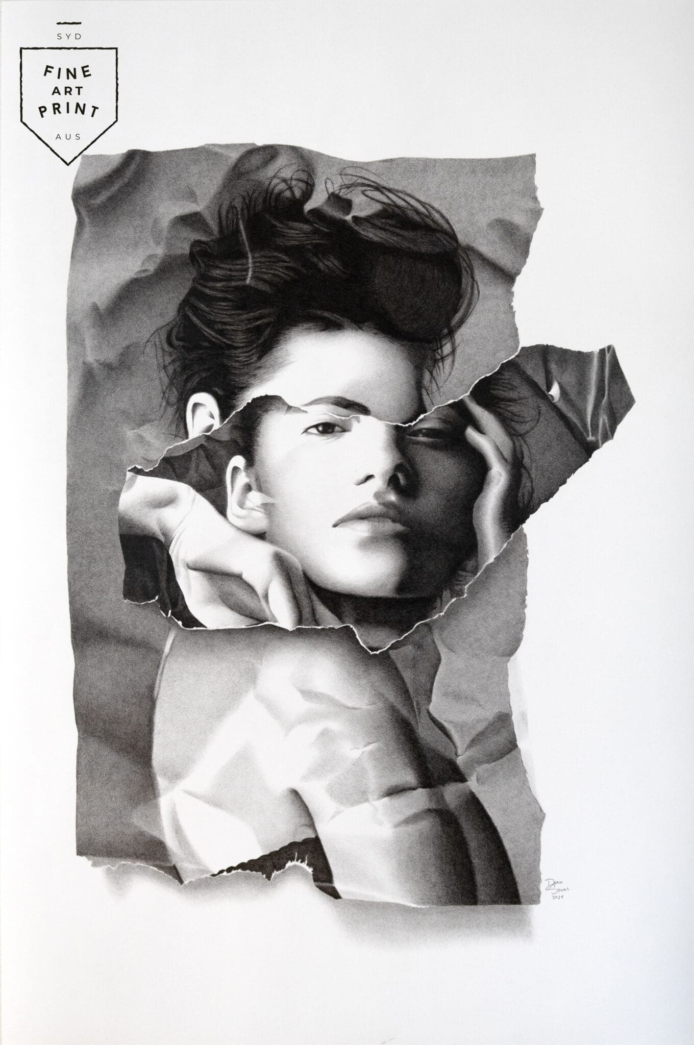 Fine art print of photorealistic artwork titled "The Forbidden Enigma" by Australian artist Dean Spinks, drawn using Copic Marker on paper.