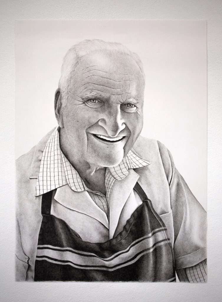 Black and white portrait of Como butcher Ted Cary