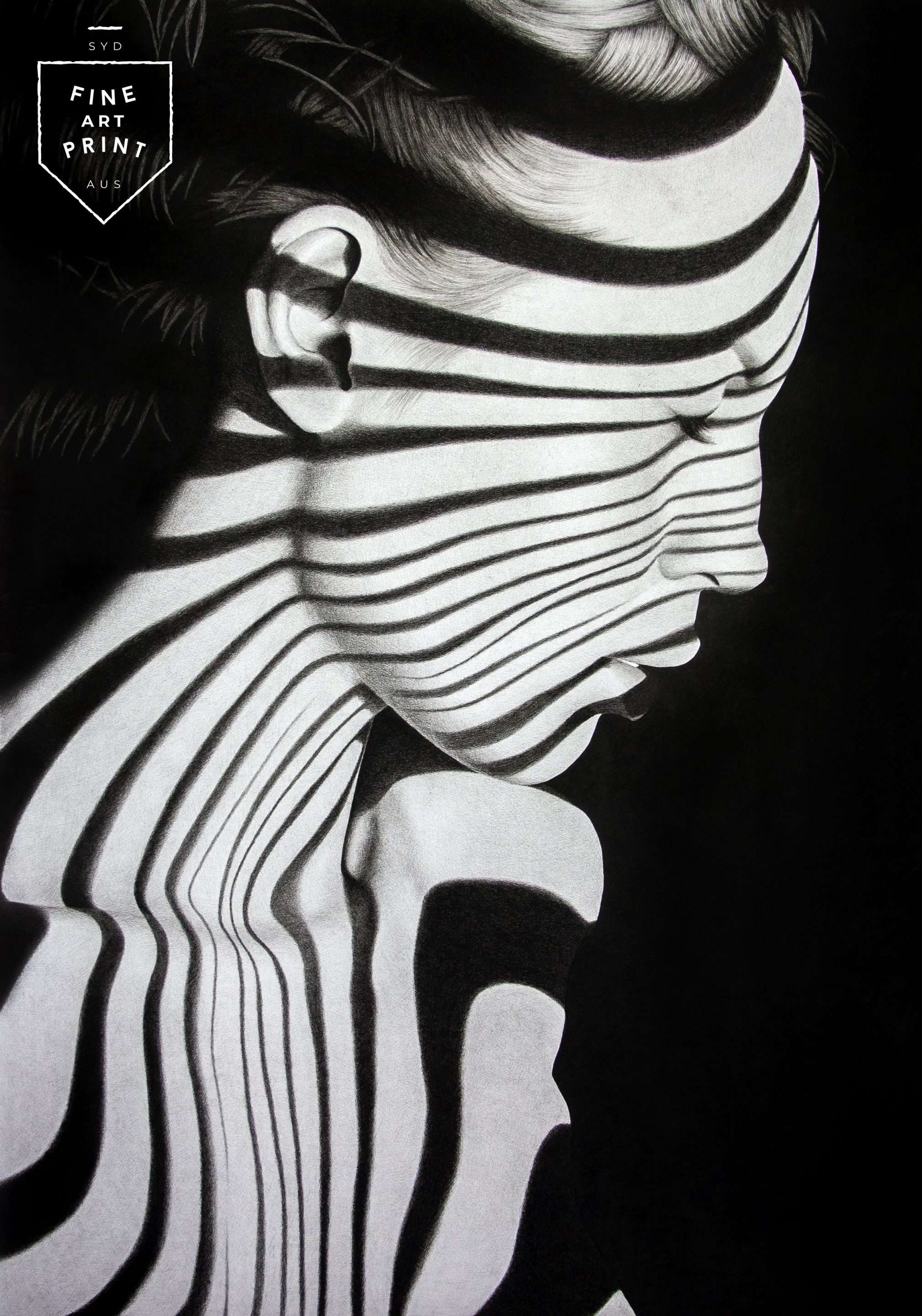 Photorealistic black and white portrait art print – In the Cold Light of Morning by Dean Spinks