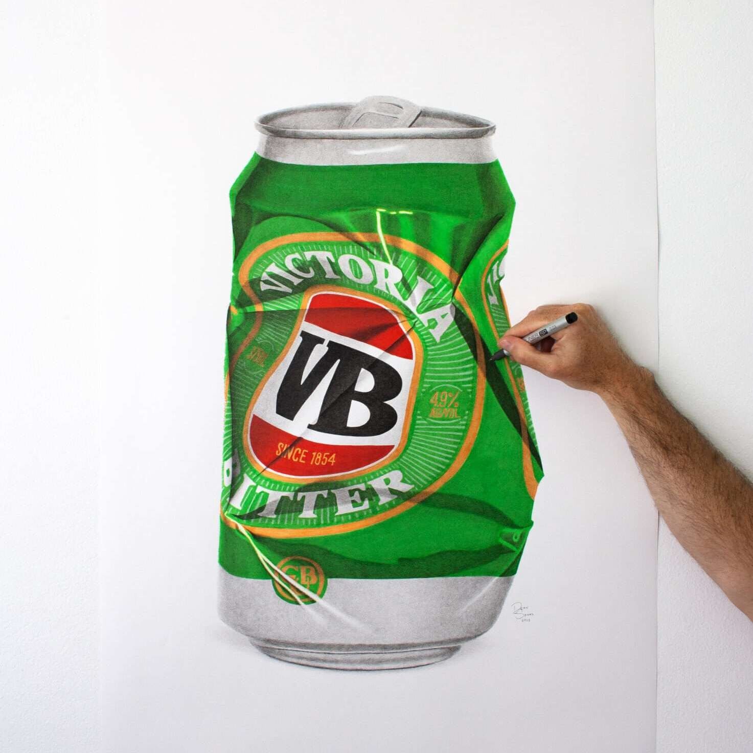 Victoria Bitter beer can hand drawn artwork