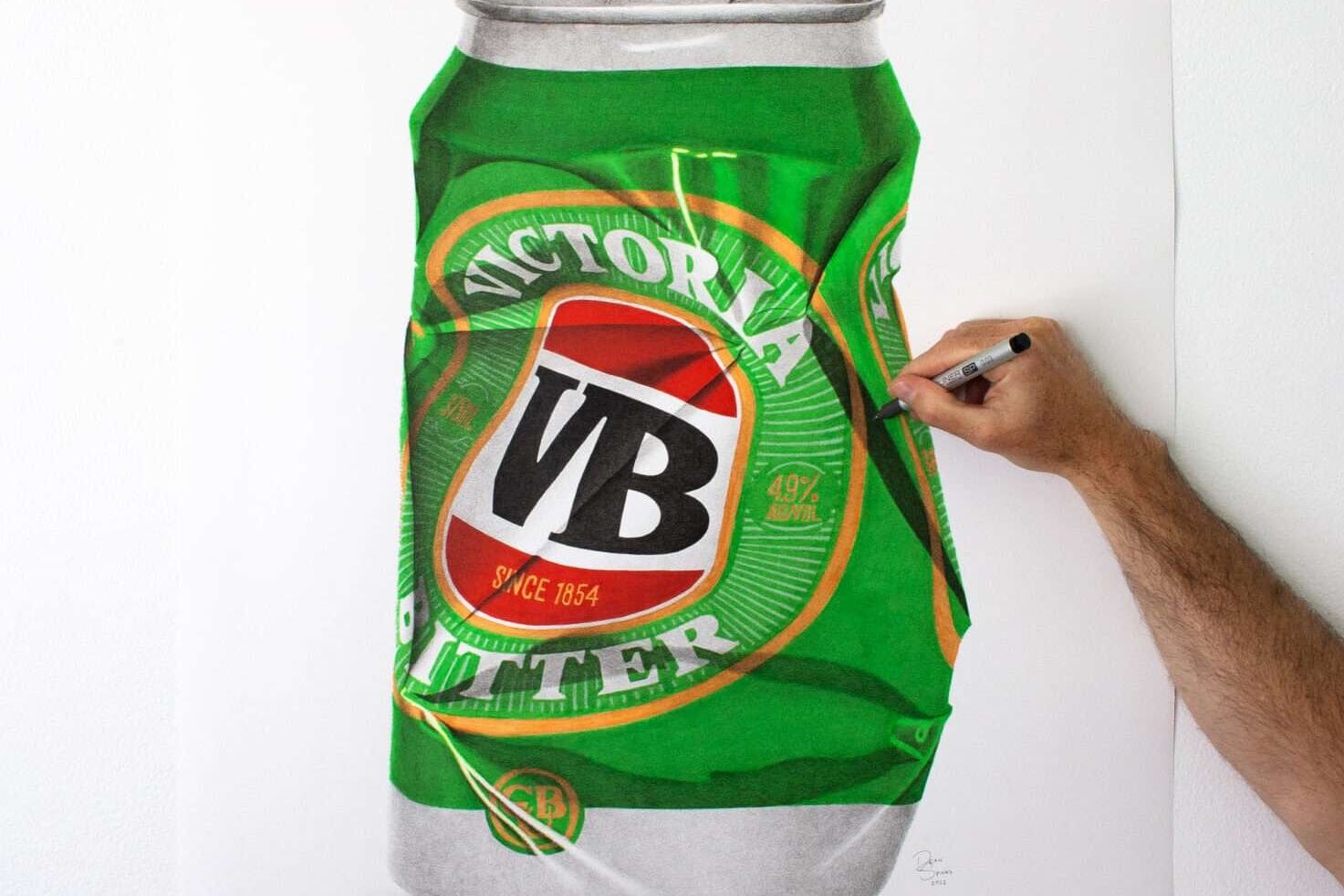 Victoria Bitter beer can hand drawn artwork