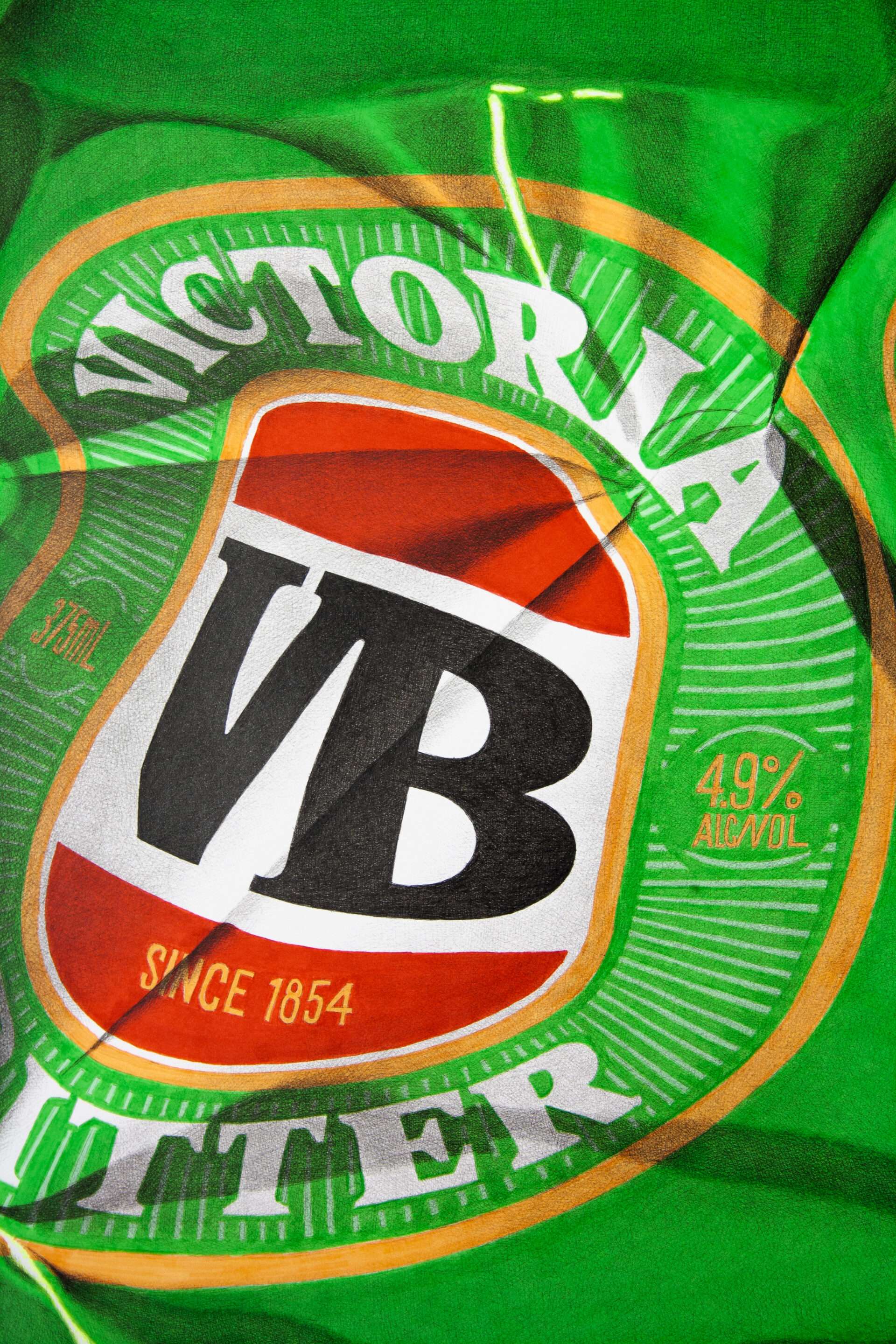 Victoria Bitter beer can hand drawn artwork by Dean Spinks