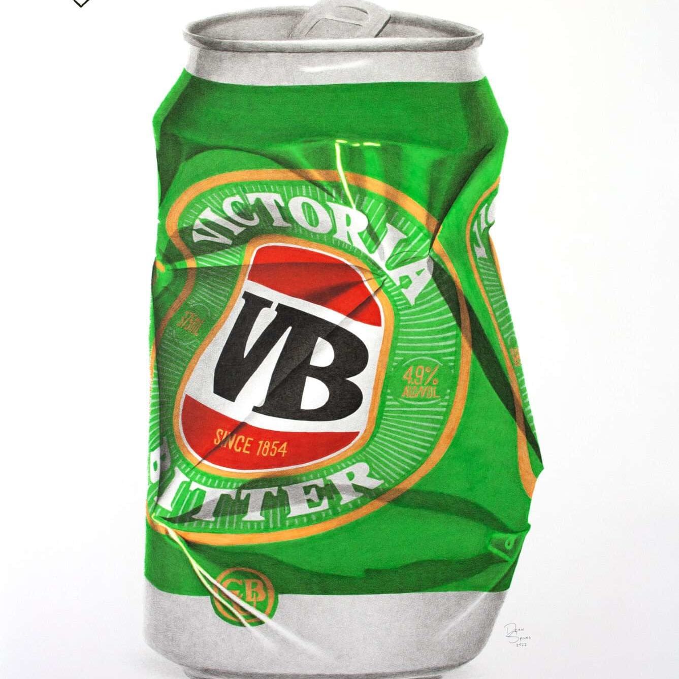 VB beer can photorealistic drawing art print