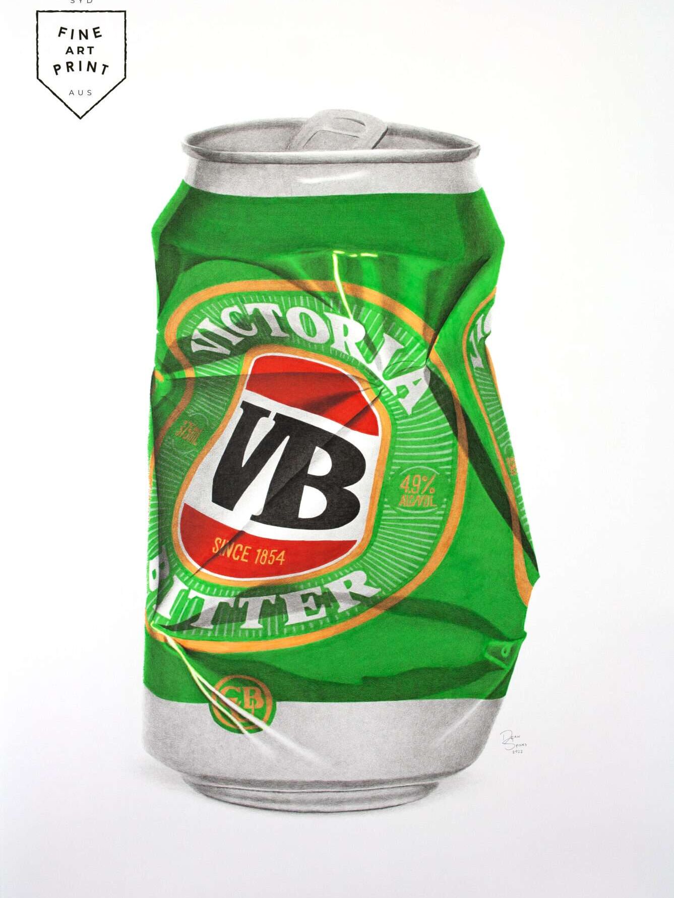 VB beer can photorealistic drawing art print