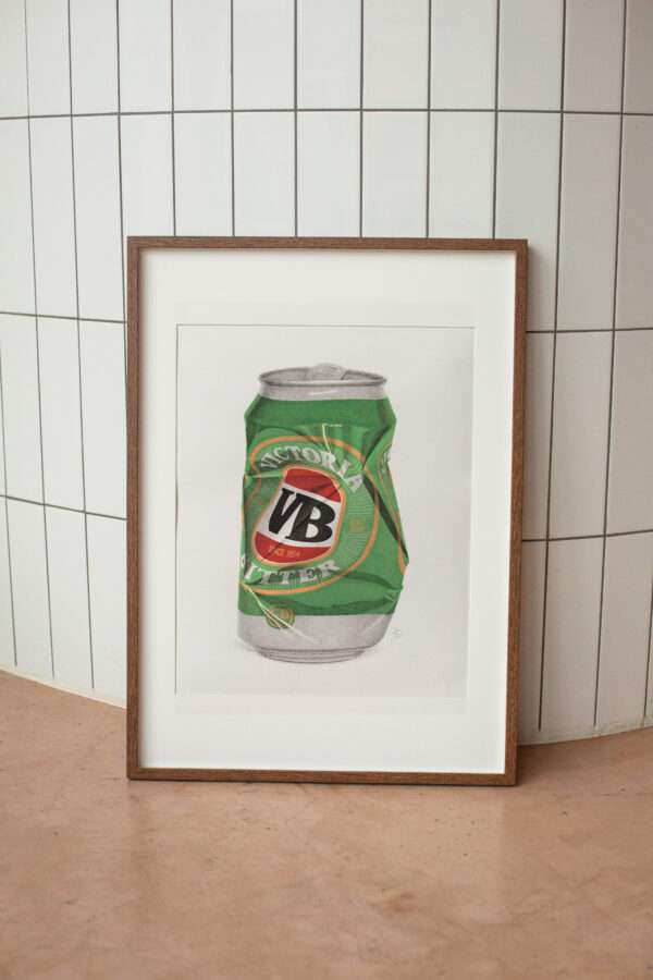 VB Victoria Bitter beer can artwork in frame
