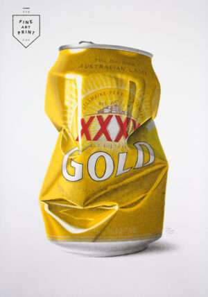 Photorealistic XXXX crushed beer can art print