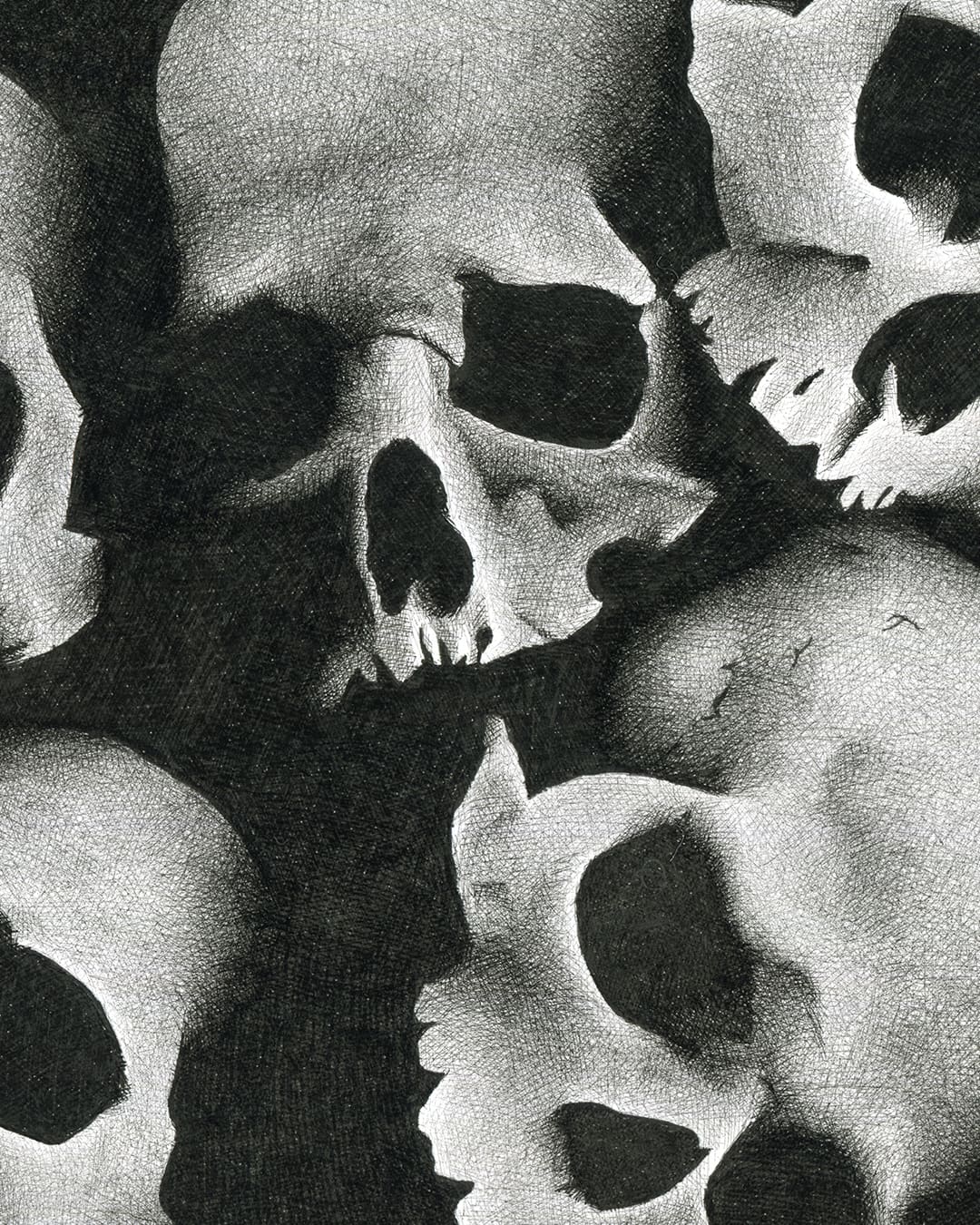 closeup of skulls drawn with copic markers