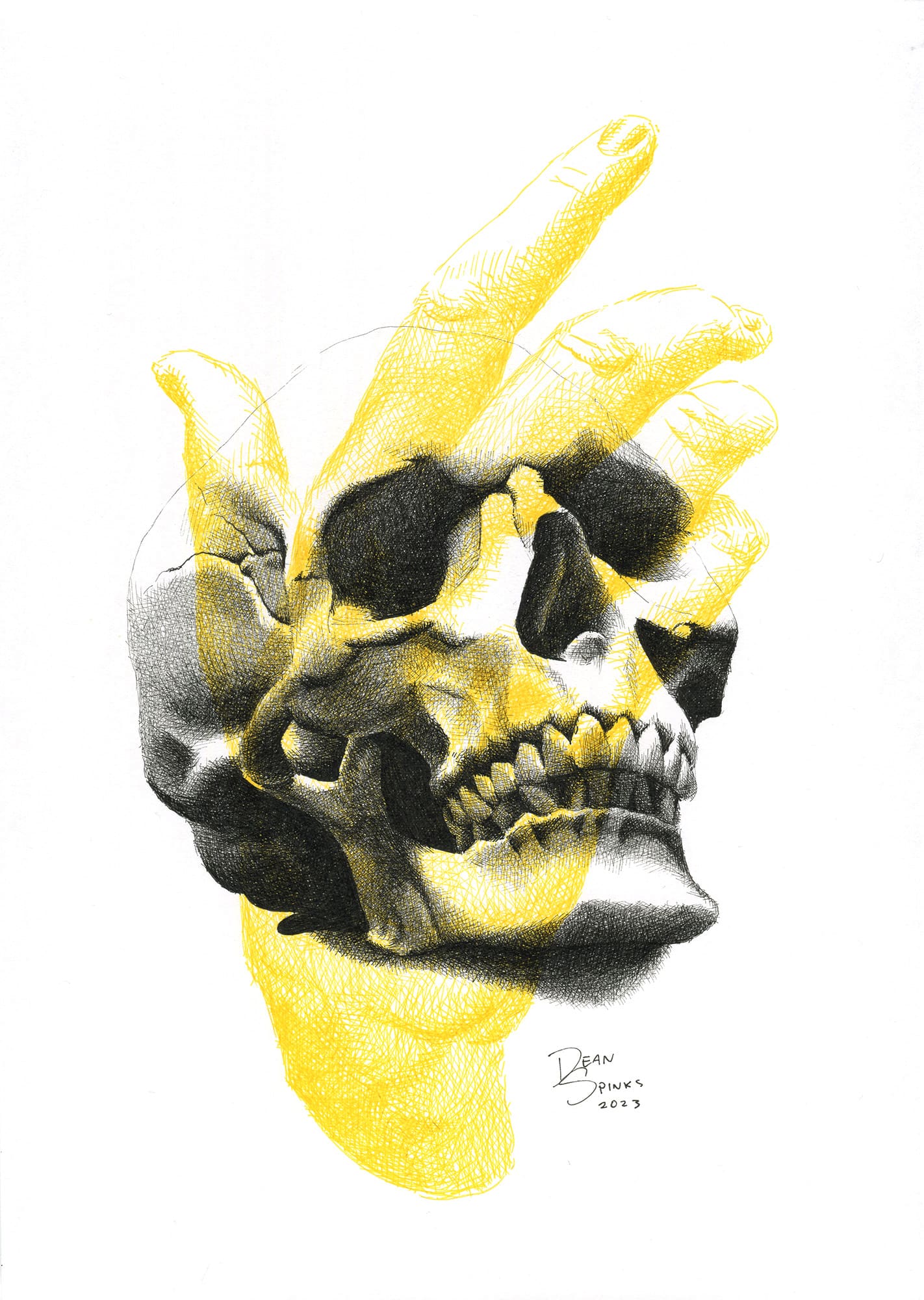 photorealistic skull and hand drawn with copic marker