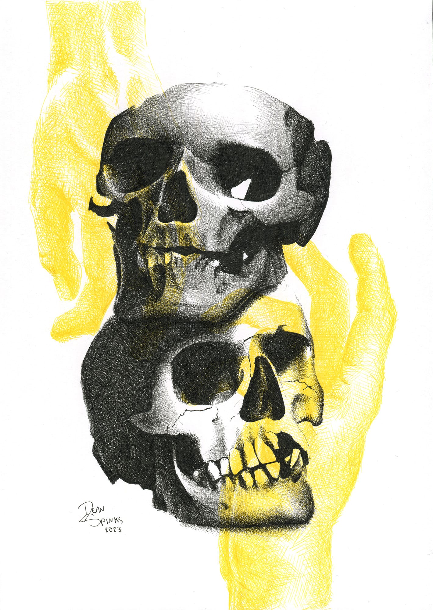 photorealistic skulls and hands drawn with copic marker