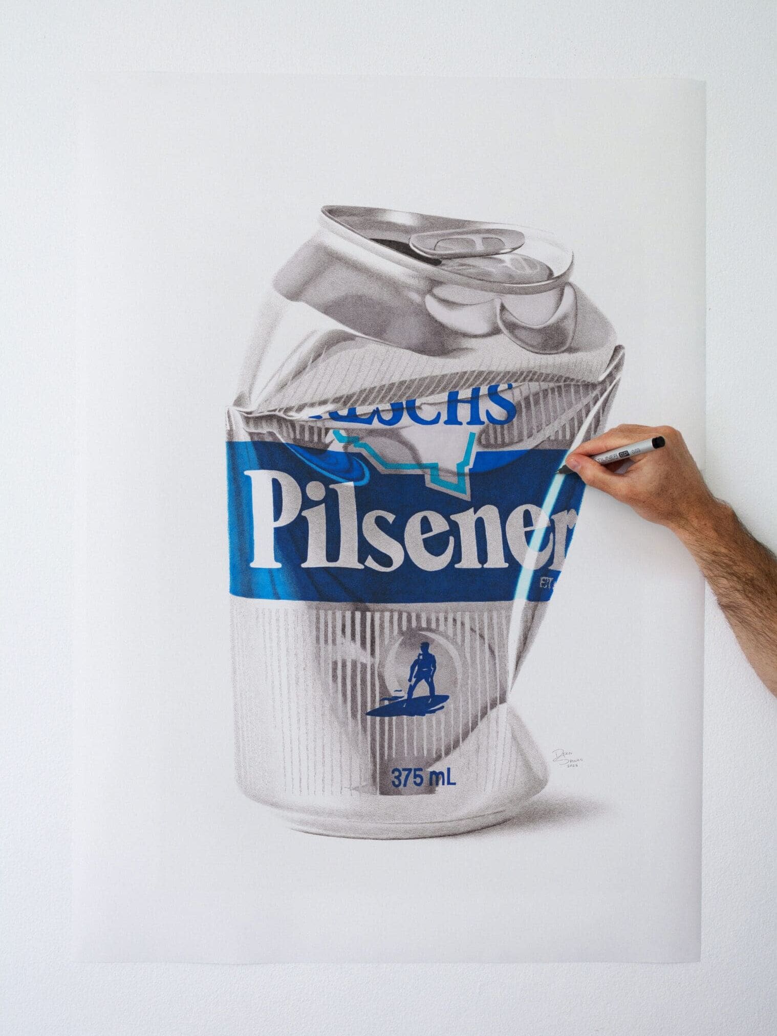 Hand drawn Reschs Pilsener beer can artwork with Copic Marker