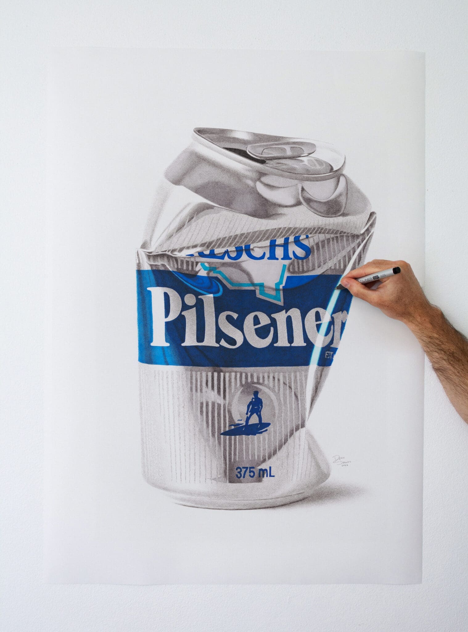 Hand drawn Reschs Pilsener beer can artwork with Copic Marker