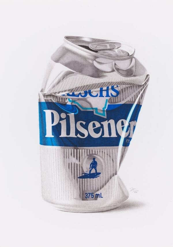 Crushed Reschs Pilsener beer can artwork
