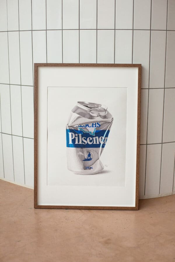 Reschs Pilsener crushed beer can artwork framed print