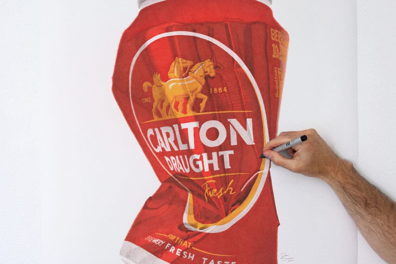 Hand drawn Carlton Draught beer can artwork with Copic Marker