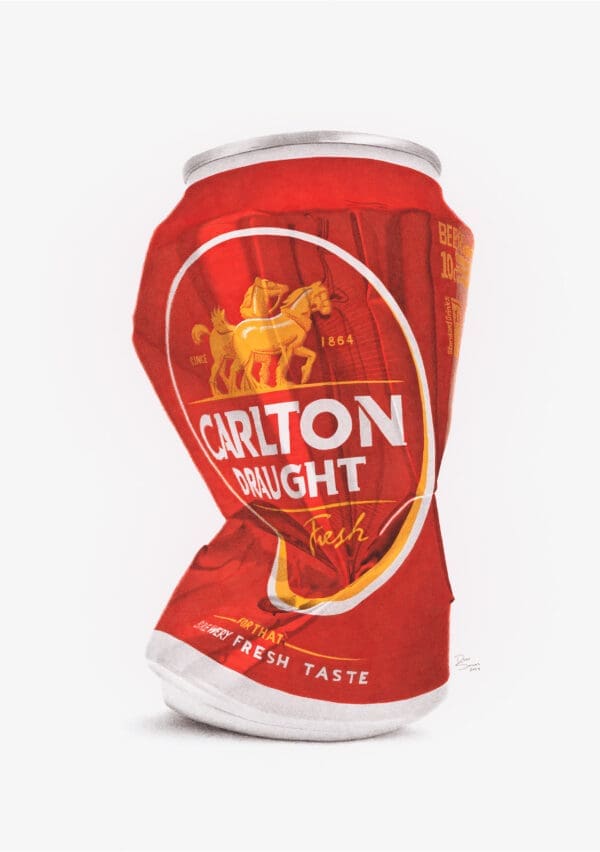 Crushed Carlton Draft beer can artwork