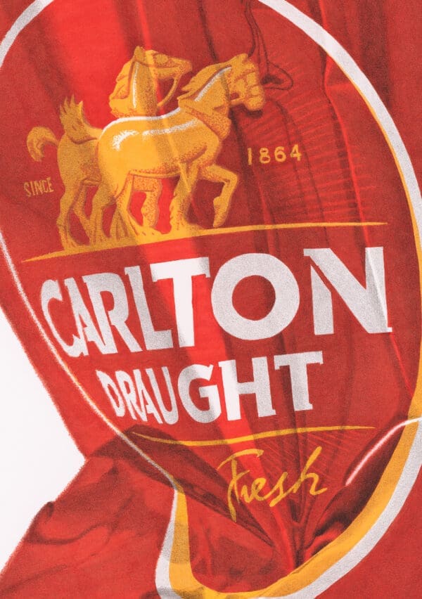 Close up of crushed Carlton Draft beer can artwork