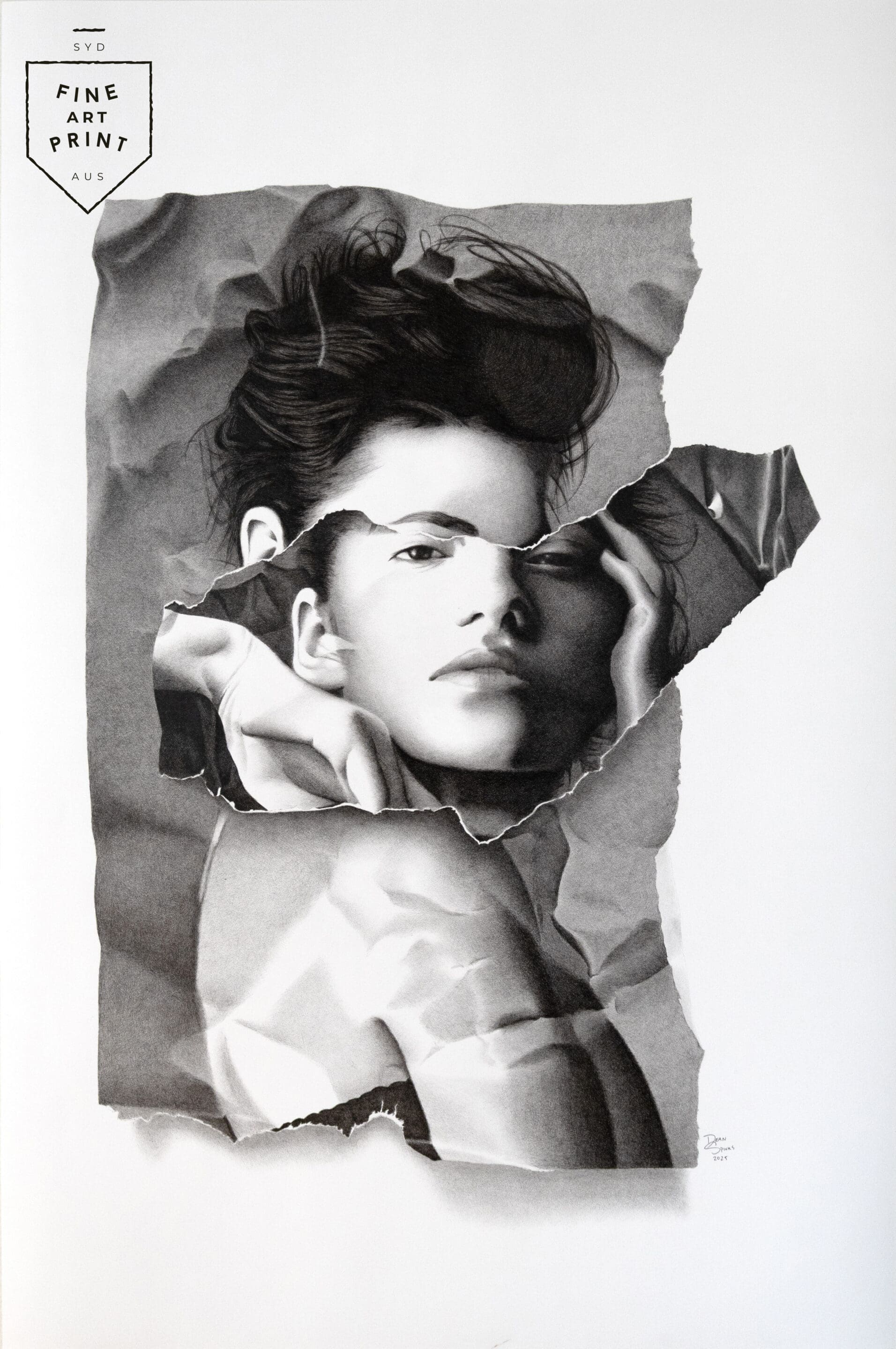 Fine art print of photorealistic artwork titled "The Forbidden Enigma" by Australian artist Dean Spinks, drawn using Copic Marker on paper.