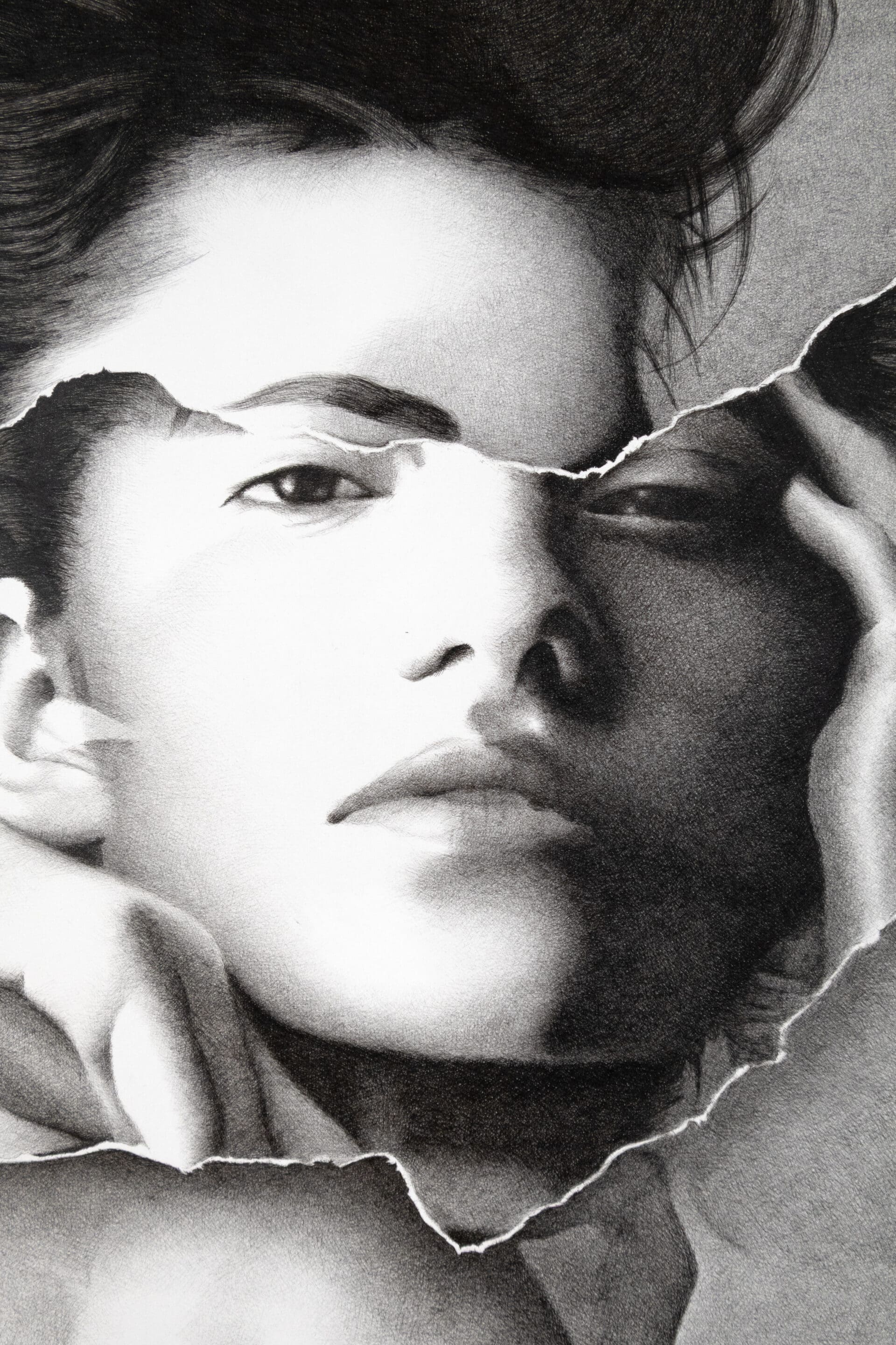 Close up detail shot of photorealistic artwork titled "The Forbidden Enigma" by Australian artist Dean Spinks, drawn using Copic Marker on paper.
