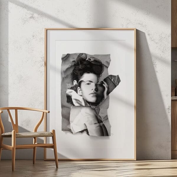 Framed photorealistic print of a hand-drawn artwork made with Copic Markers and crosshatching.